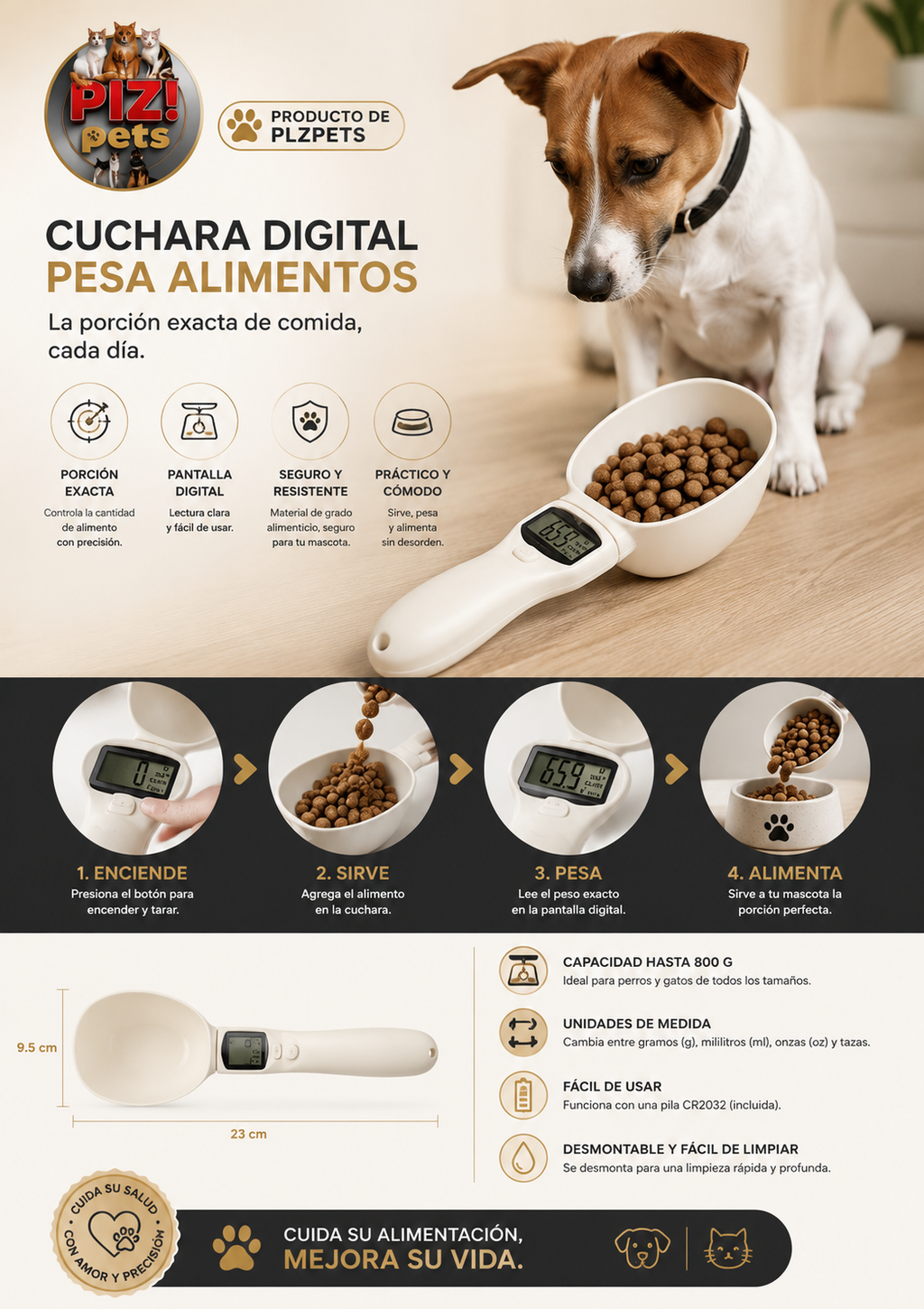 Cuchara digital pesa alimentos para mascotas