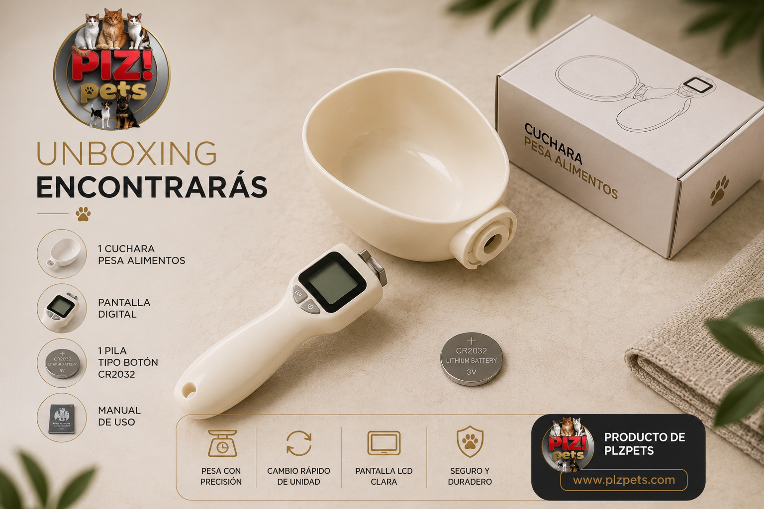 Cuchara digital pesa alimentos para mascotas