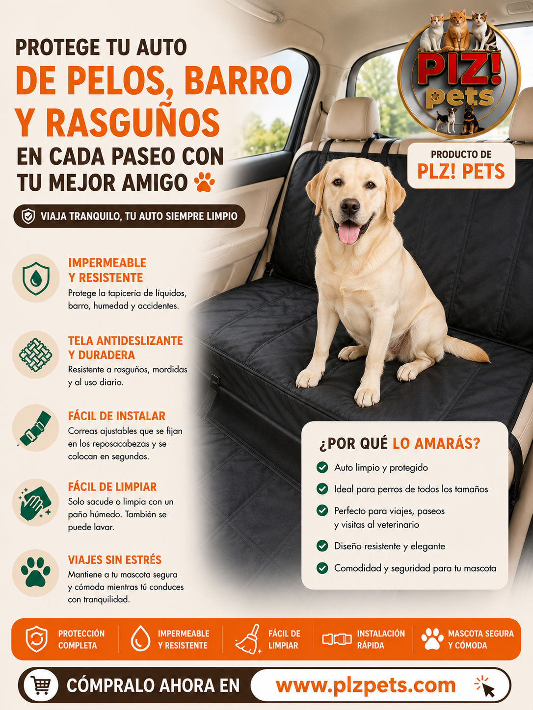 Tapete protector de auto para perros