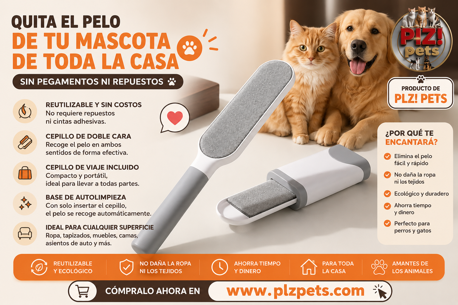 Cepillo removedor de pelo para mascotas