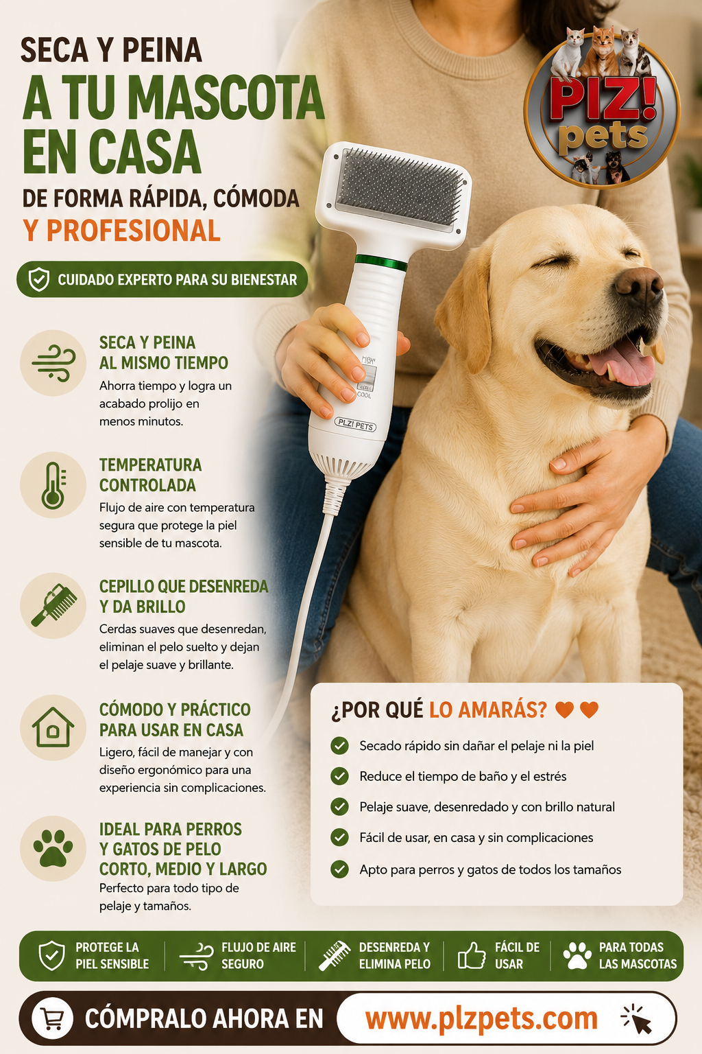 Cepillo y Secador de pelo para mascotas