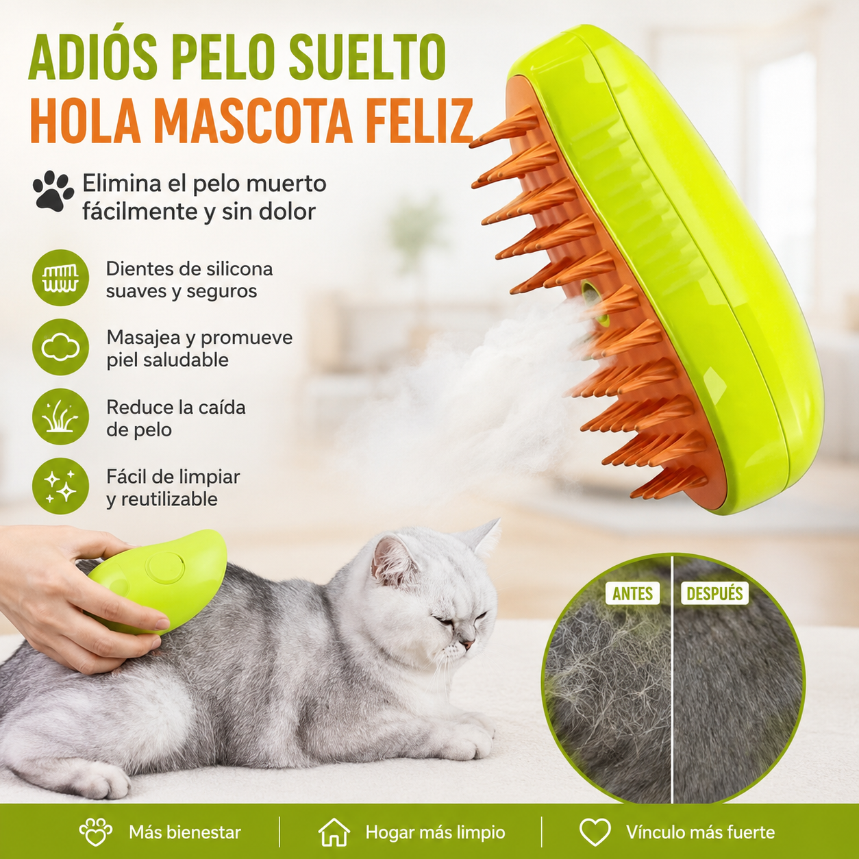 Cepillo a vapor para mascotas 3 en 1
