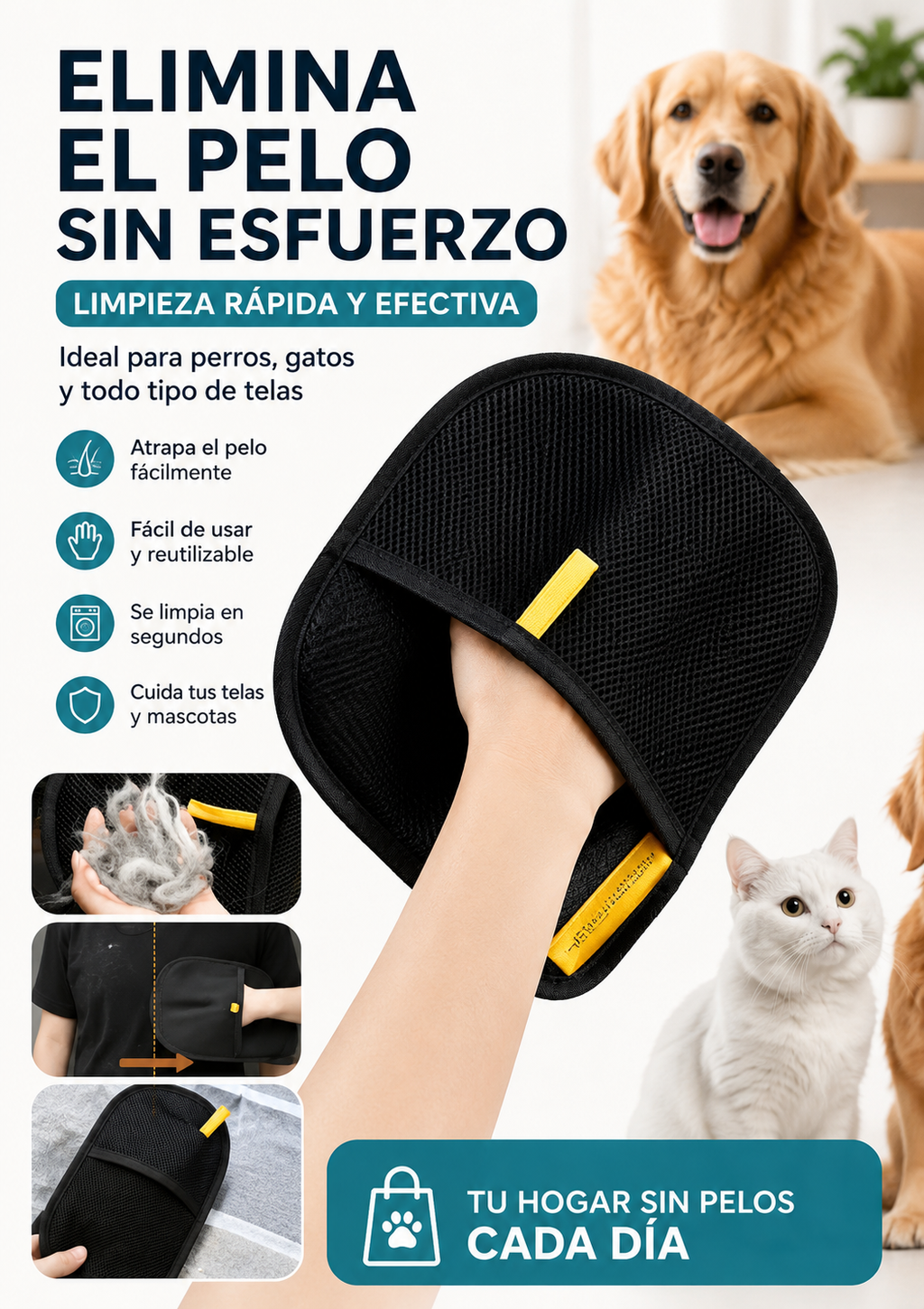 Guante de aseo quita pelos para mascotas
