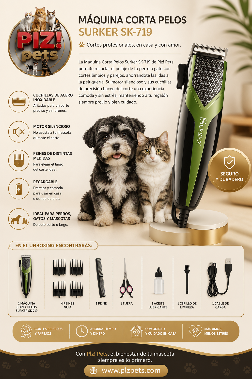 Máquina corta pelo para perros Surker SK-719 — Inalámbrica